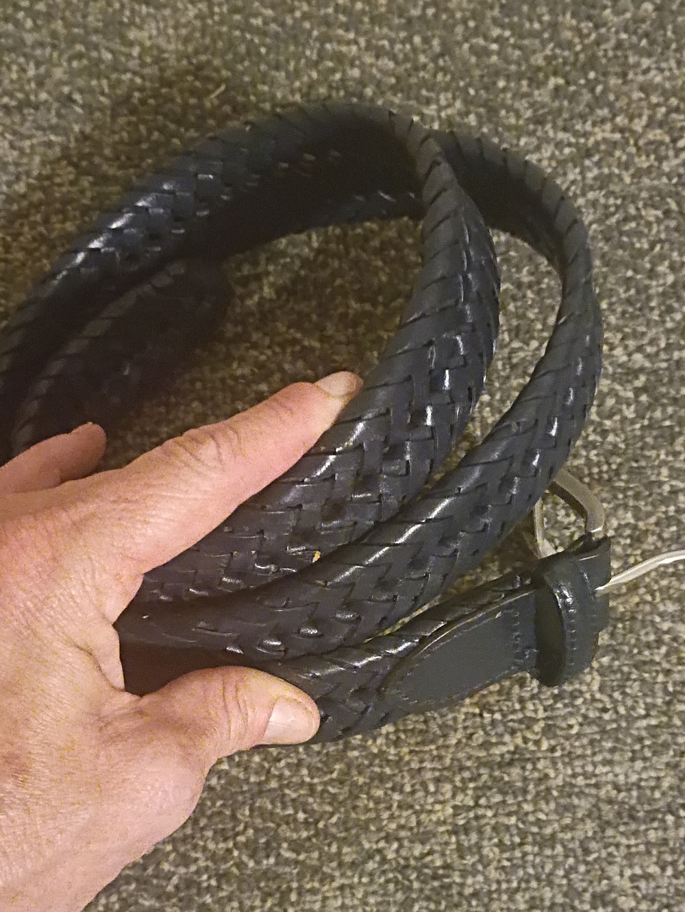 Land's End Navy Blue Braided Leather Belt - Classic Woven Style Size 44